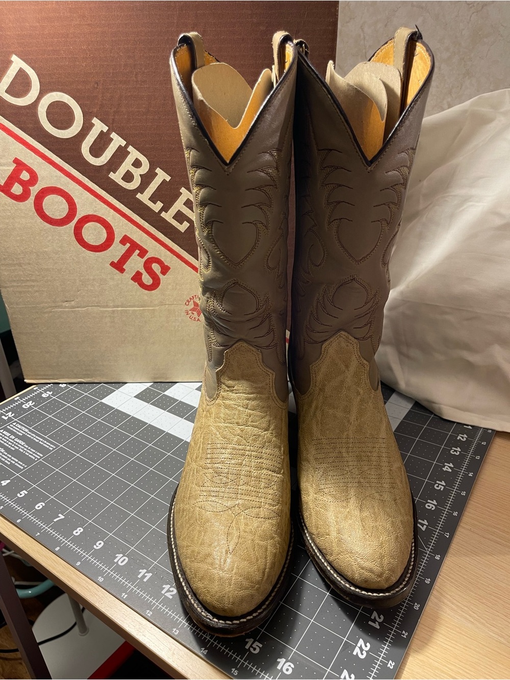 Double H Men's Two-Tone Tan and Brown Western Cowboy Boots